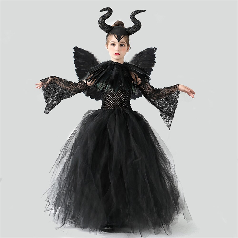 kinderkleidung Mädchen Cosplay-Kleid Cosplay Kostüm Party Kleid Feste Farbe Langarm Leistung Party Halloween Party Gitter Gothic Halloween-Custome Polyester Maxi abendkleider Schaukelkleid Tüll-Kleid Lightinthebox