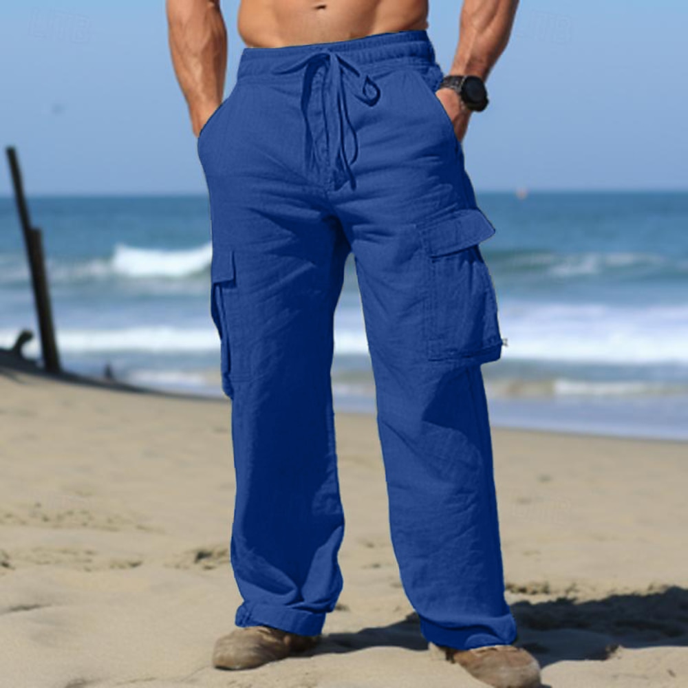 Herren Cargohose Cargohosen Hose Hosen Sommerhosen Strandhose Kordelzug Elastische Taille Multi Pocket Glatt Komfort Atmungsaktiv Outdoor Täglich Ausgehen Modisch Brautkleider schlicht Schwarz Weiß Lightinthebox