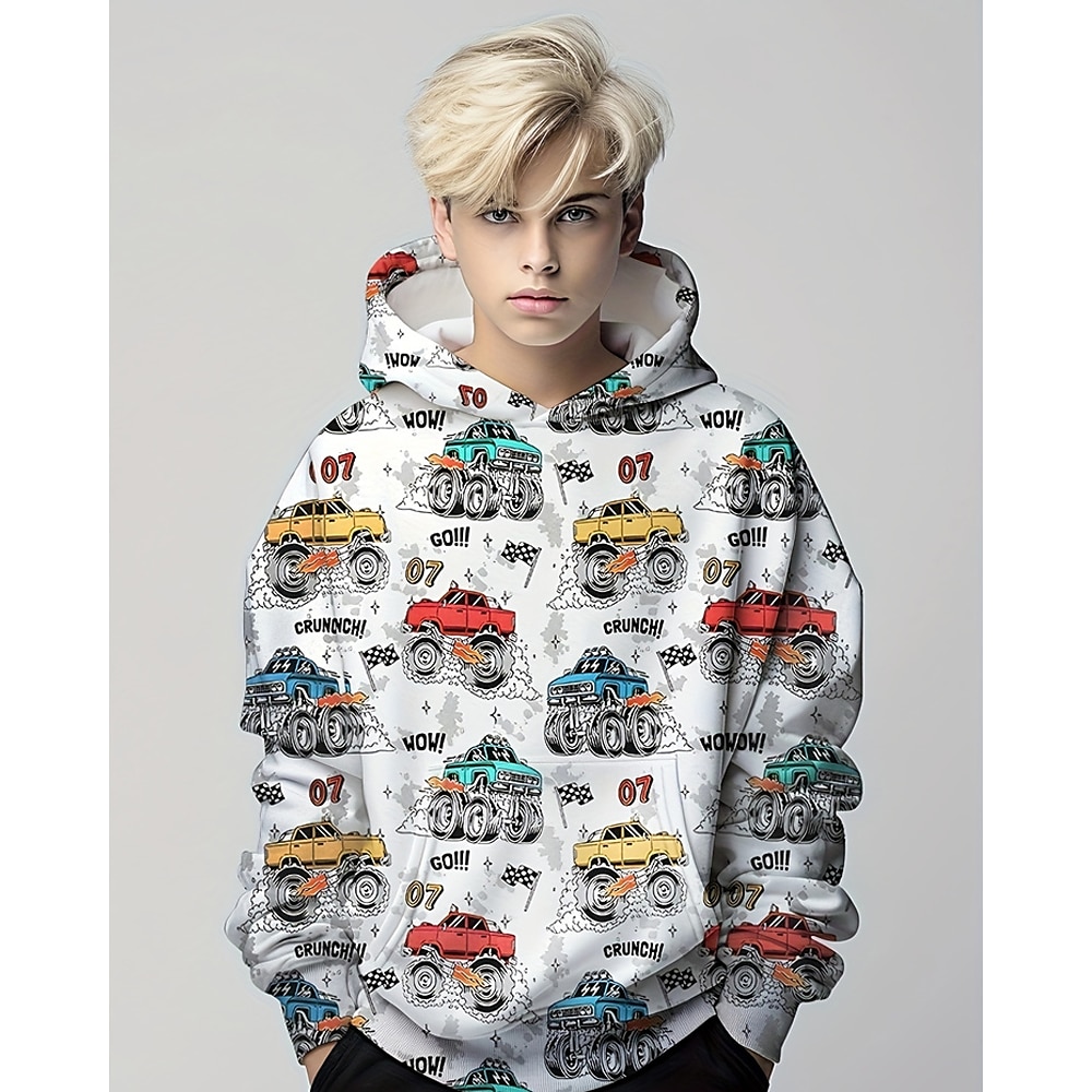 Jungen 3D Graphic Auto Kapuzenshirt Langarm Frühling Herbst Modisch Strassenmode kinderkleidung 4-12 Jahre Mit Kapuze Outdoor Casual Täglich Regular Fit Lightinthebox