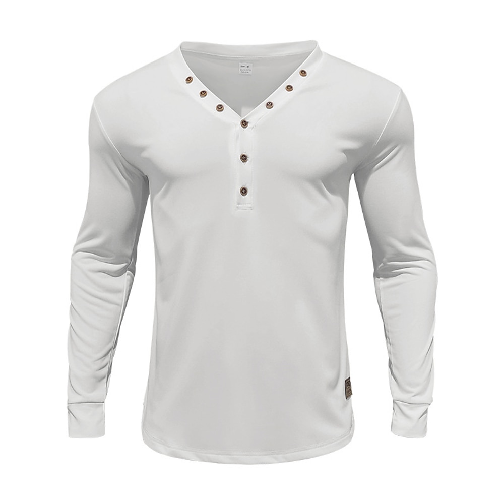 Herren T Shirt Henley Shirt Tee T-Shirt langarmshirt Glatt Henley Urlaub Strasse Langarm Knopf Bekleidung Polyester Modisch Designer Basic Lightinthebox