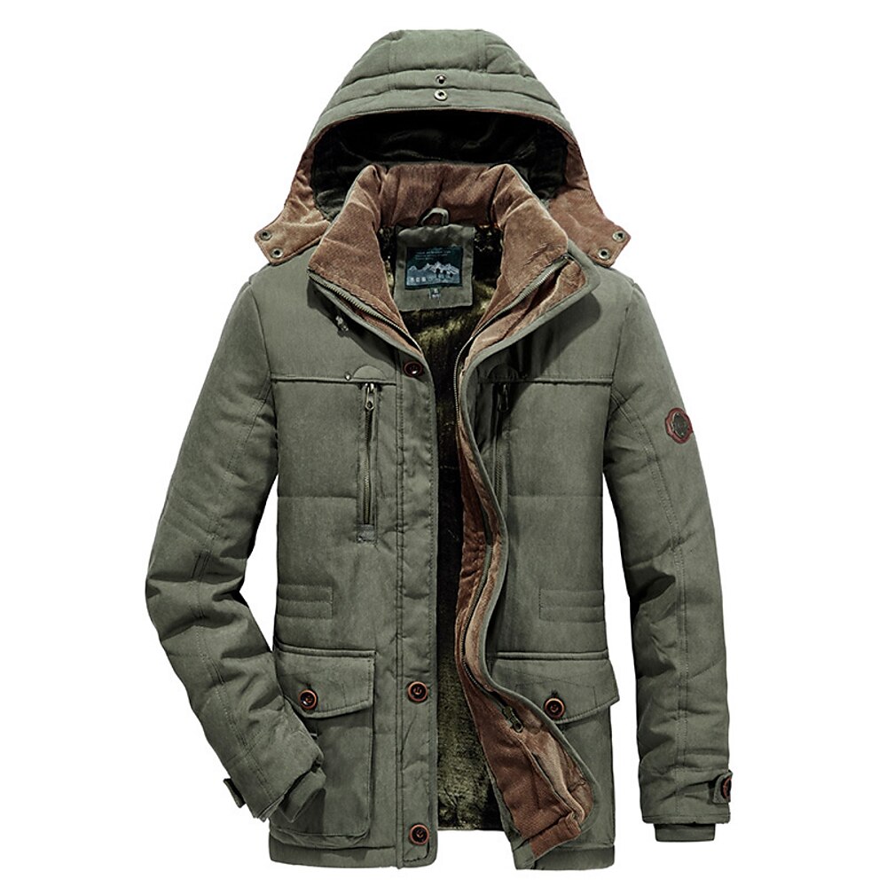 Herren Winterjacke Fleecejacke Freizeitjacke Täglich Urlaub warm Tasche Vlies Herbst Winter Glatt Modisch Strassenmode Mit Kapuze Standard Khaki Armeegrün Dunkelblau Kaffee Jacken Lightinthebox