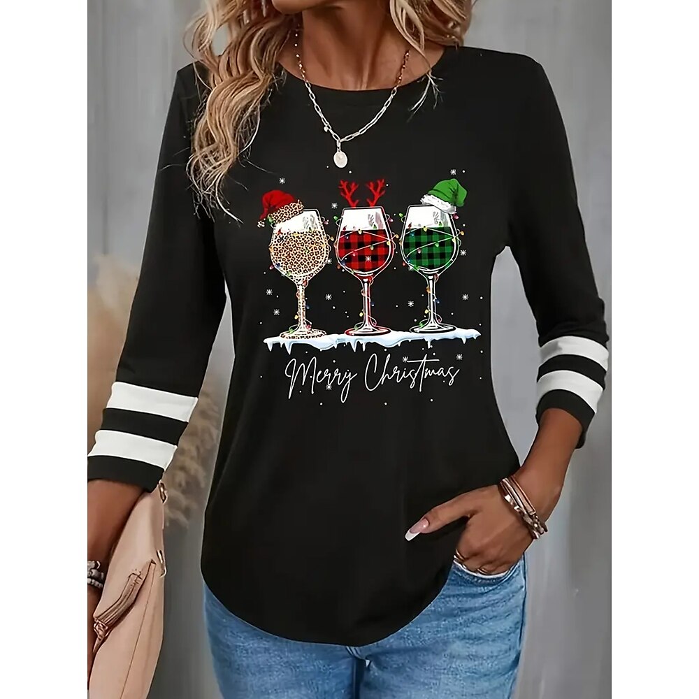 Weihnachtspullover für Damen mit V-Ausschnitt, Weihnachtslichter-Muster, lange Ärmel, lässige bequeme Passform, festliche Winterbekleidung, Strickpullover, schwarz, mehrfarbig, Übergröße Lightinthebox