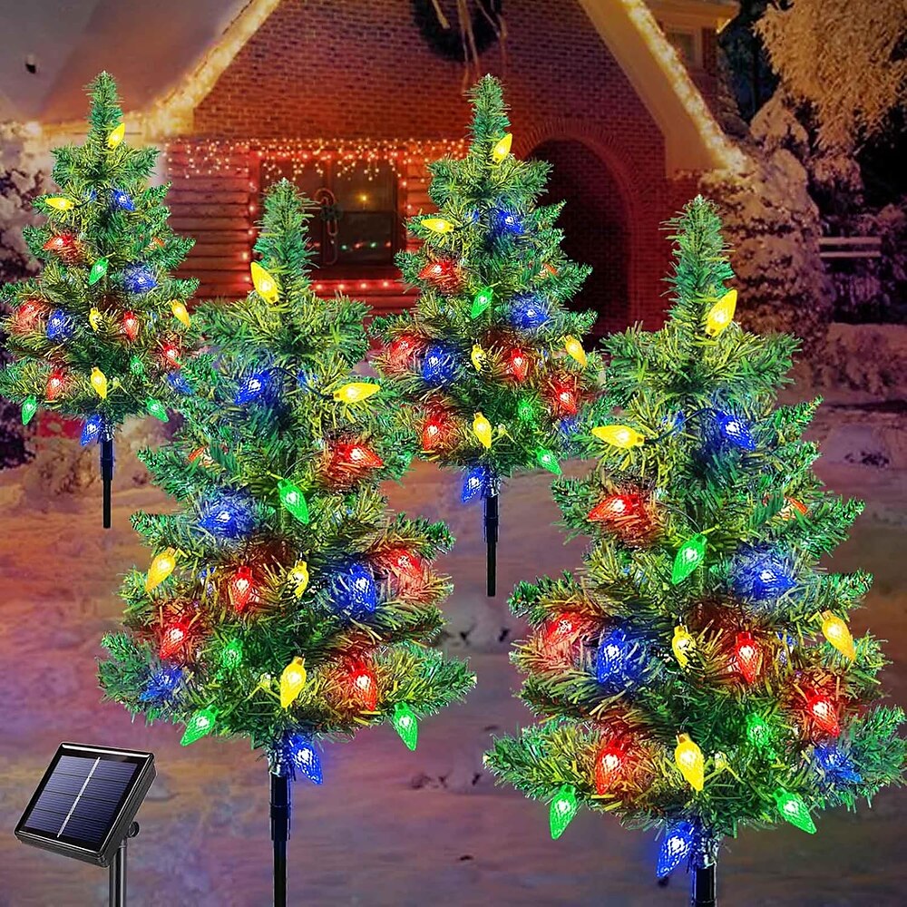 4 Stück Solar-Weihnachtsgartenstecker-Lichter für den Außenbereich, wasserdichtes Terrassenlicht, 80 LEDs, Weihnachten, Neujahr, Schneeflocke, Stern, Rasenlicht, Urlaubsatmosphäre, Villa, Hof, Weg, Lightinthebox