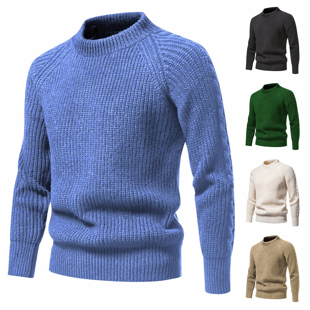 Herren Pullover Gerippt Stricken Standard Strick Schmaler Schnitt Glatt Rundhalsausschnitt Moderne zeitgenössische Arbeit Freizeitskleidung Bekleidung Winter Schwarz Blau M L XL Lightinthebox