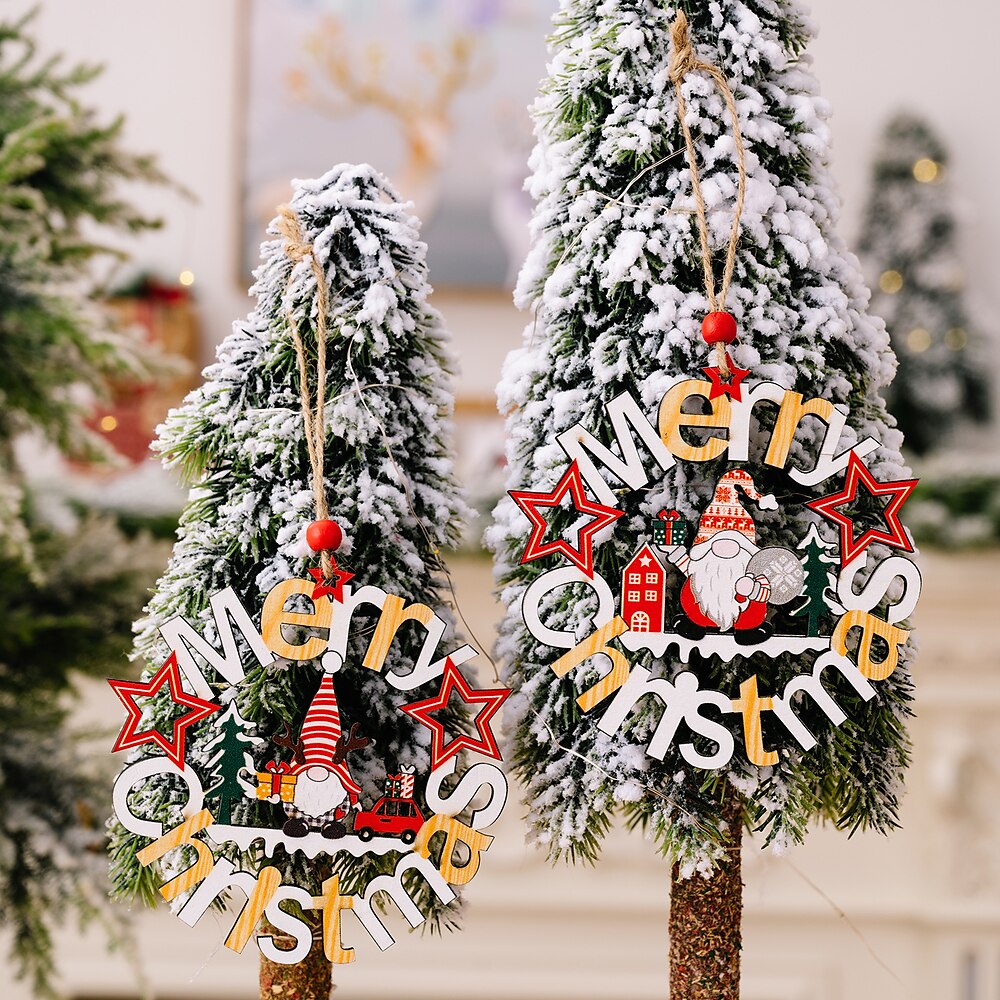 Weihnachtsornament aus Holz zum Aufhängen - runder Buchstabenwichtel, Waldältester, Weihnachtsdekoration, Wanddekoration, perfektes Weihnachtsgeschenk Lightinthebox