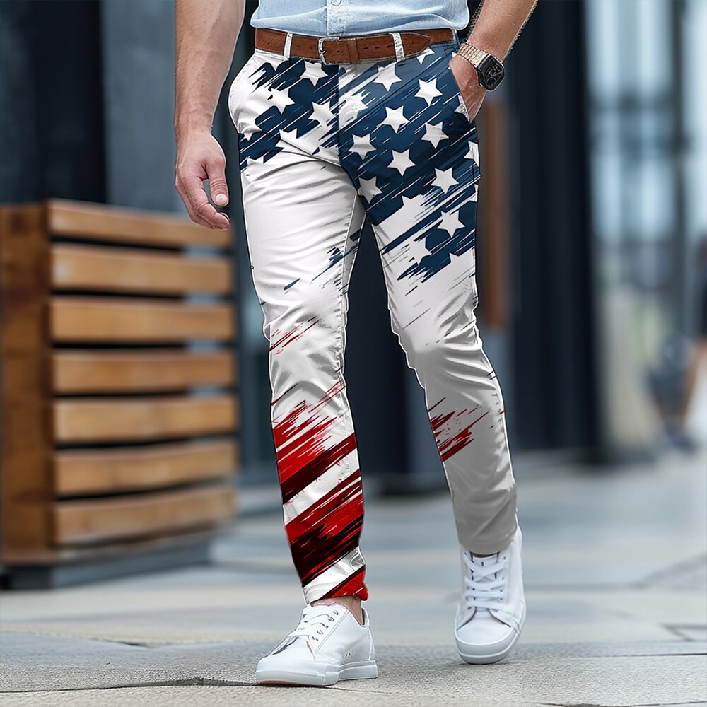 Herren Amerikanische US-Flagge Patriotisch Anzughosen Mittlere Taillenlinie Business-Casual Formal Alltagskleidung Zip Tasche Sommer Frühling Herbst 3D-Druck Weiß Lightinthebox