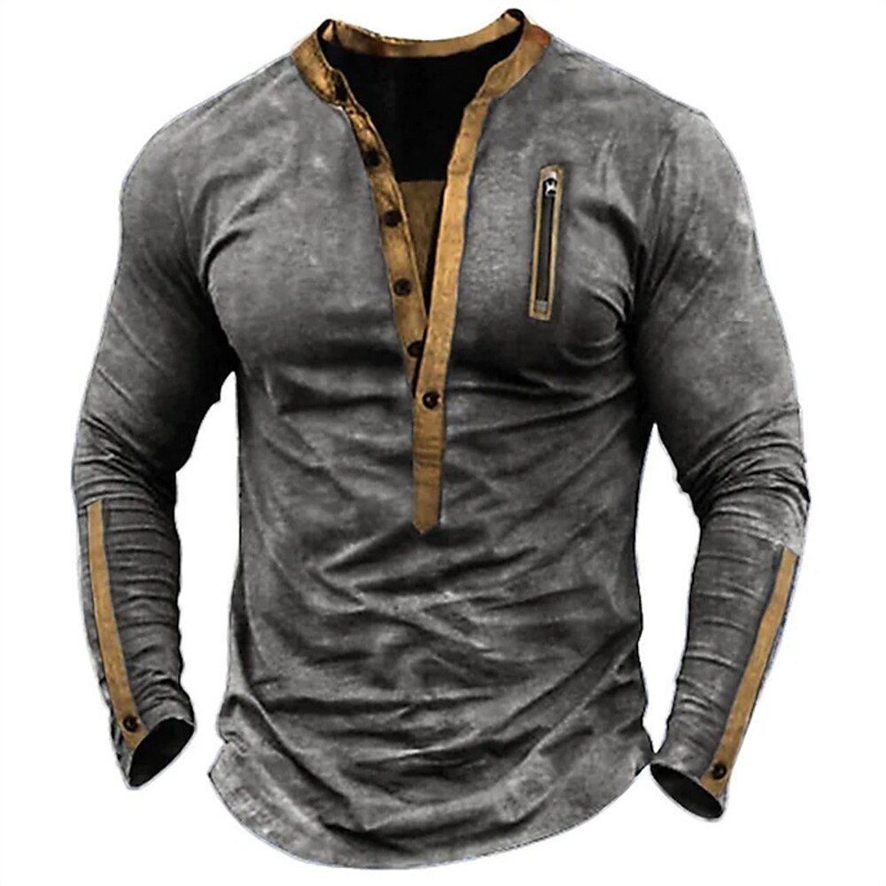 Herren T Shirt Feste Farbe Henley Normal Outdoor Heim Langarm Vintage-Stil Bekleidung Traditionell / Vintage Lightinthebox