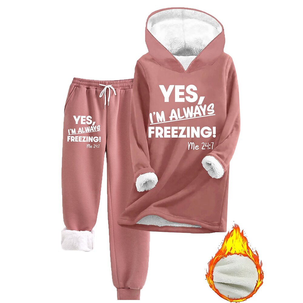 Loungewear-Set für Damen, Kapuzenpullover und Jogginghose, lässiger Spruch-Print für kaltes Wetter, mit Fleecefutter, gemütliche Passform, Winter Lightinthebox