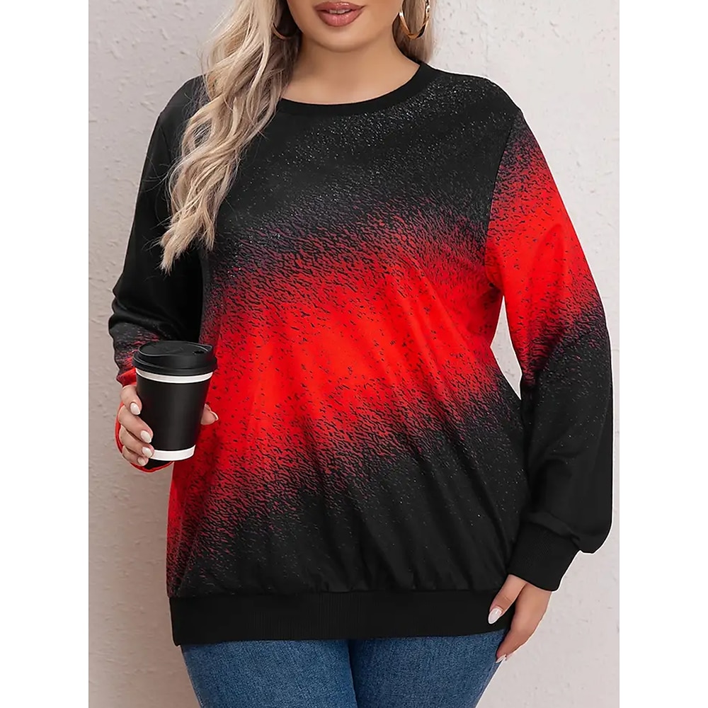 Damen Übergröße Oberteile Pullover Farbverlauf Bedruckt Langarm Rundhalsausschnitt Brautkleider schlicht Täglich Polyester Herbst Winter Rote Lightinthebox