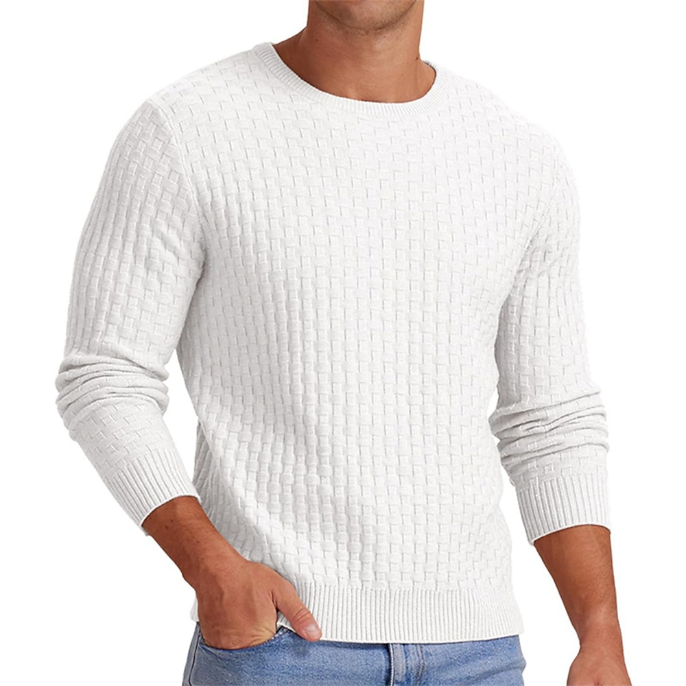 Herren Pullover Strickpullover Gerippt Stricken Standard Strick Jacquard Glatt Rundhalsausschnitt Modisch Basic Freizeitskleidung Verabredung Bekleidung Herbst Winter Schwarz Weiß S M L Lightinthebox