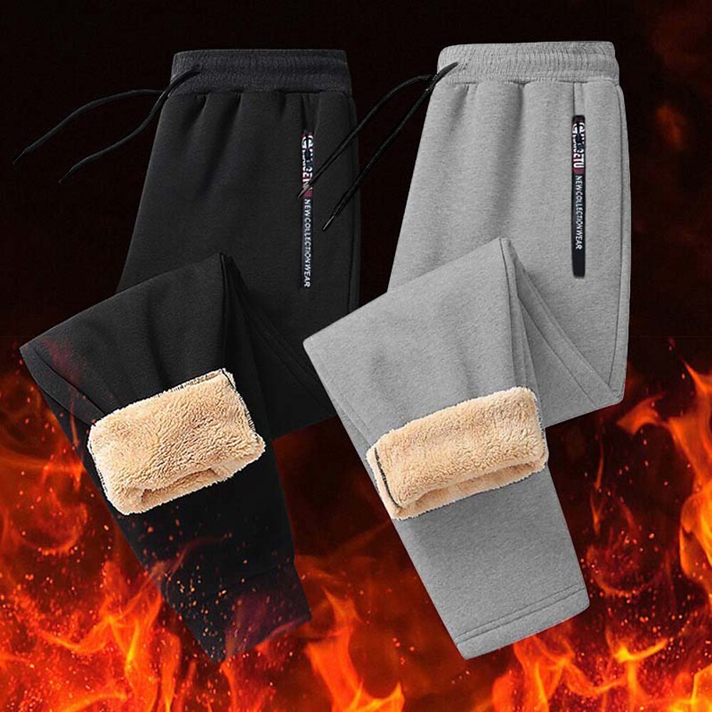 Herren Sherpa Fleecehosen Jogginghose Trainingshose Jogginghose Jogger Winterhose Kordelzug Elastische Taille Tasche mit Reißverschluss Feste Farbe Warm Casual Täglich Laufen Sport Modisch Schwarz Lightinthebox