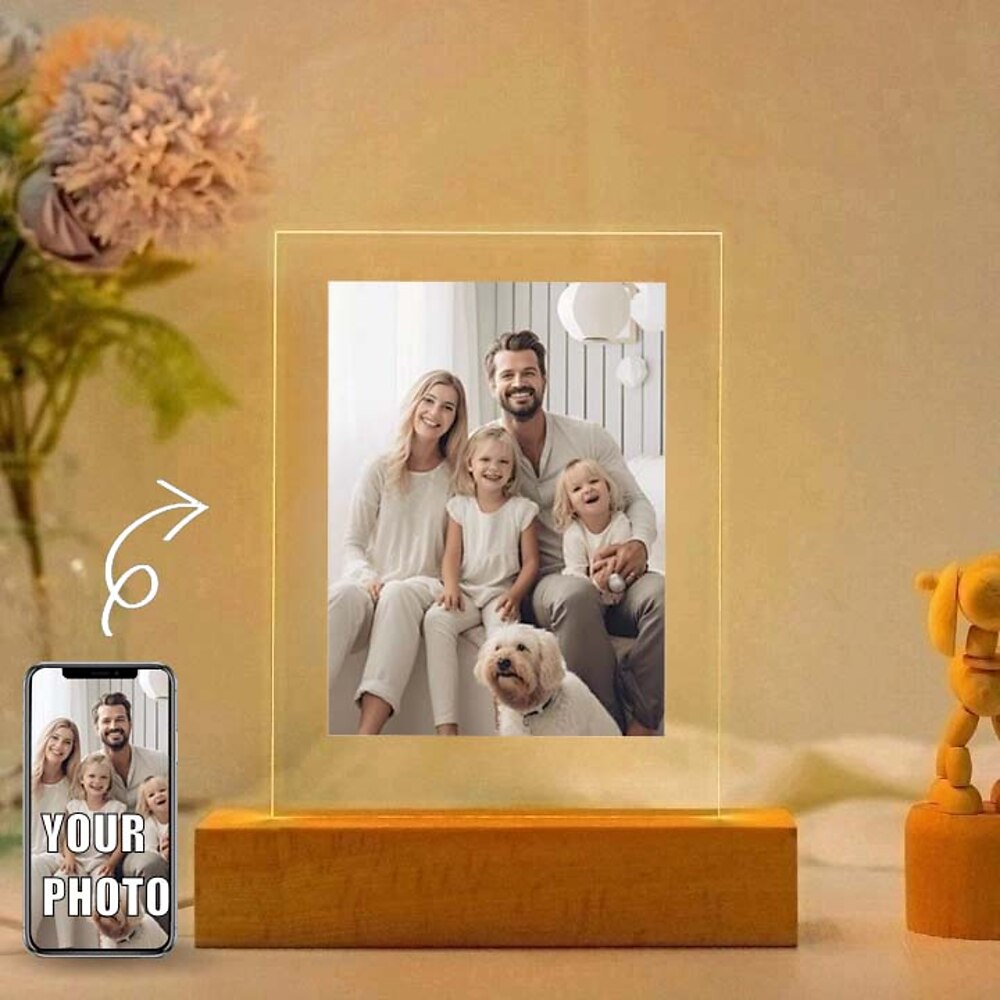 personalisierte Fotolampe, individuelles Foto, Acryl-Nachtlicht mit USB-Stromversorgung, warmweiß, fügen Sie Ihr Bild hinzu, das perfekte Weihnachtsgeschenk für Familie, Freunde, Liebhaber und Kinder Lightinthebox