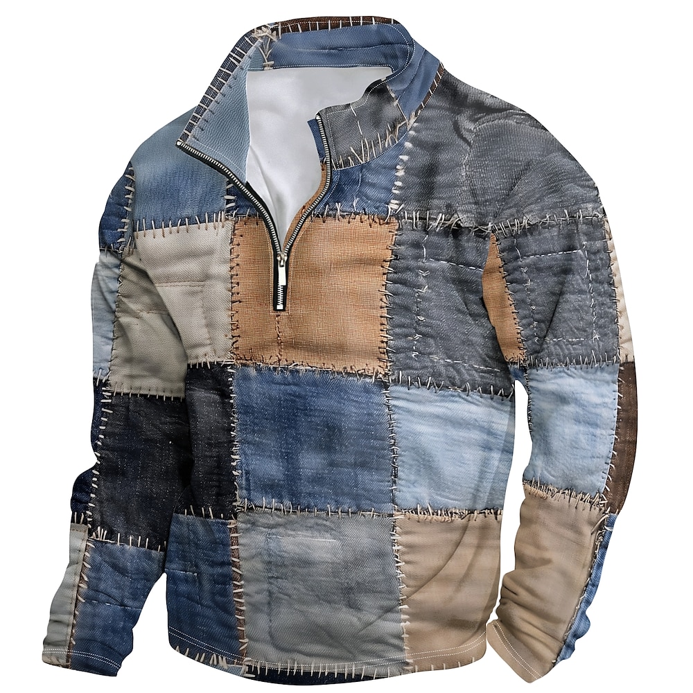 Herren Grafik Patchwork Kapuzenshirts Viertelreißverschluss Sweatshirt Langarm Sweatshirt mit Kapuze Stehkragen Täglich 3D-Druck Urlaub Ausgehen Streetwear Grau Druck Frühling Herbst Designer Lightinthebox