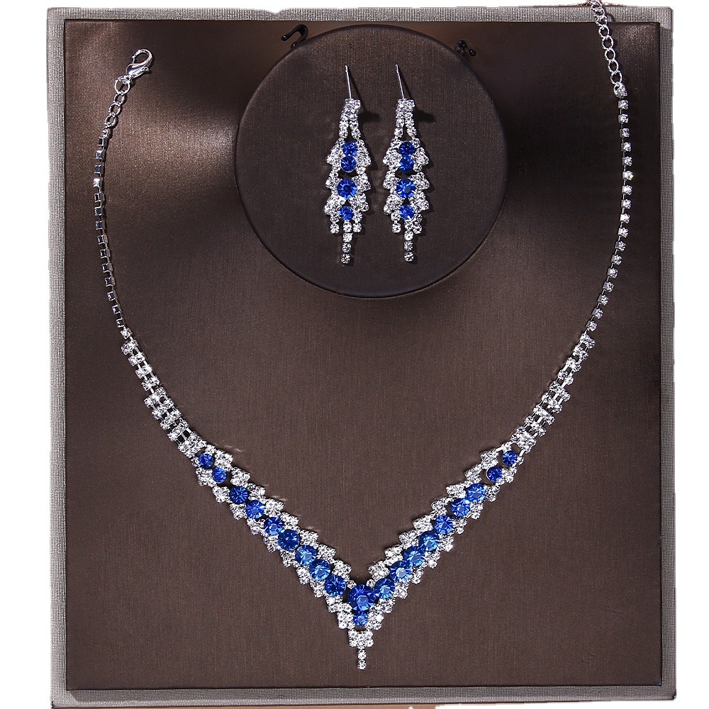 Luxuriöses Damen-Set aus Halskette und Ohrringen mit blauem Kristall - eleganter Brautschmuck für Hochzeiten und formelle Anlässe Lightinthebox