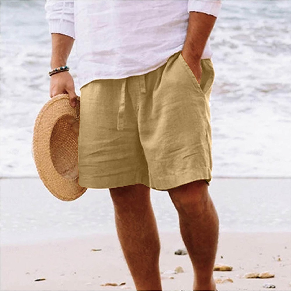 Herren Shorts Kurze Hosen Sommer-Shorts Strandshorts Kurze Hosen Kordelzug Elastische Taille Gerade geschnitten Glatt Komfort Atmungsaktiv Kurz Täglich Strand Modisch Schick Modern Schwarz Gelb Lightinthebox