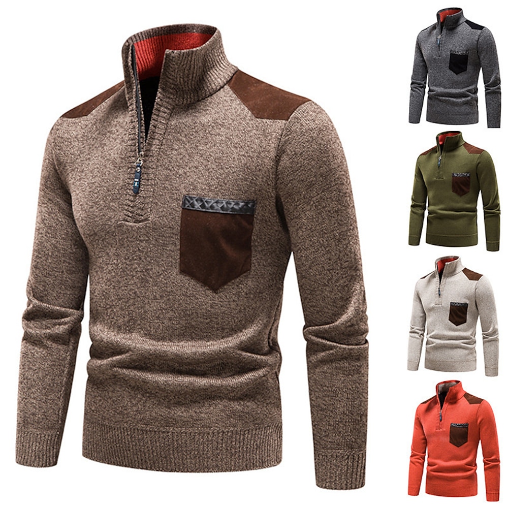 Herren Pullover Pullover mit Viertelreißverschluss Strickpullover Gerippt Stricken Standard Strick Farbblock Viertel Postleitzahl Modisch Basic Freizeitskleidung Verabredung Bekleidung Herbst Winter Lightinthebox