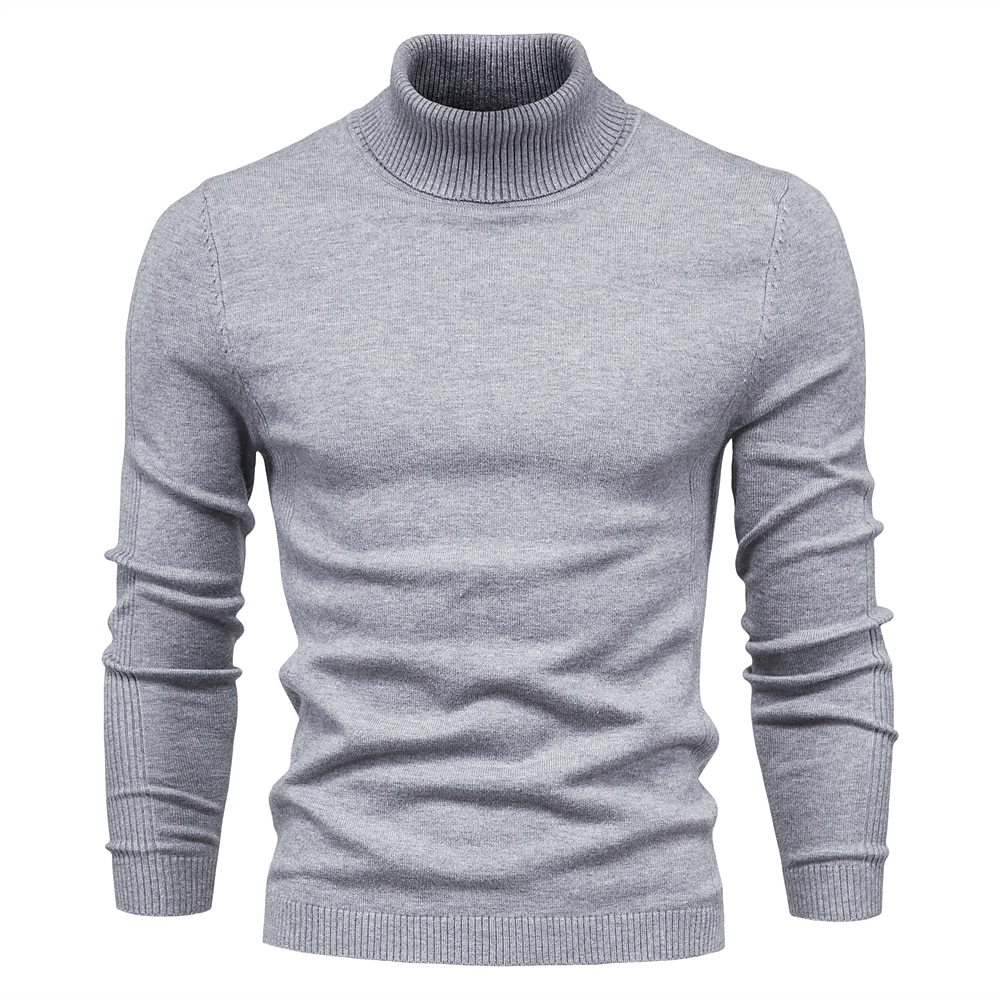 Männlich Rollkragenpulli Pullover Zur Seite fahren Stricken Standard Solide / einfarbig Brautkleider schlicht Casual Bekleidung Winter Herbst Winter Weinrot Schwarz S M L Lightinthebox