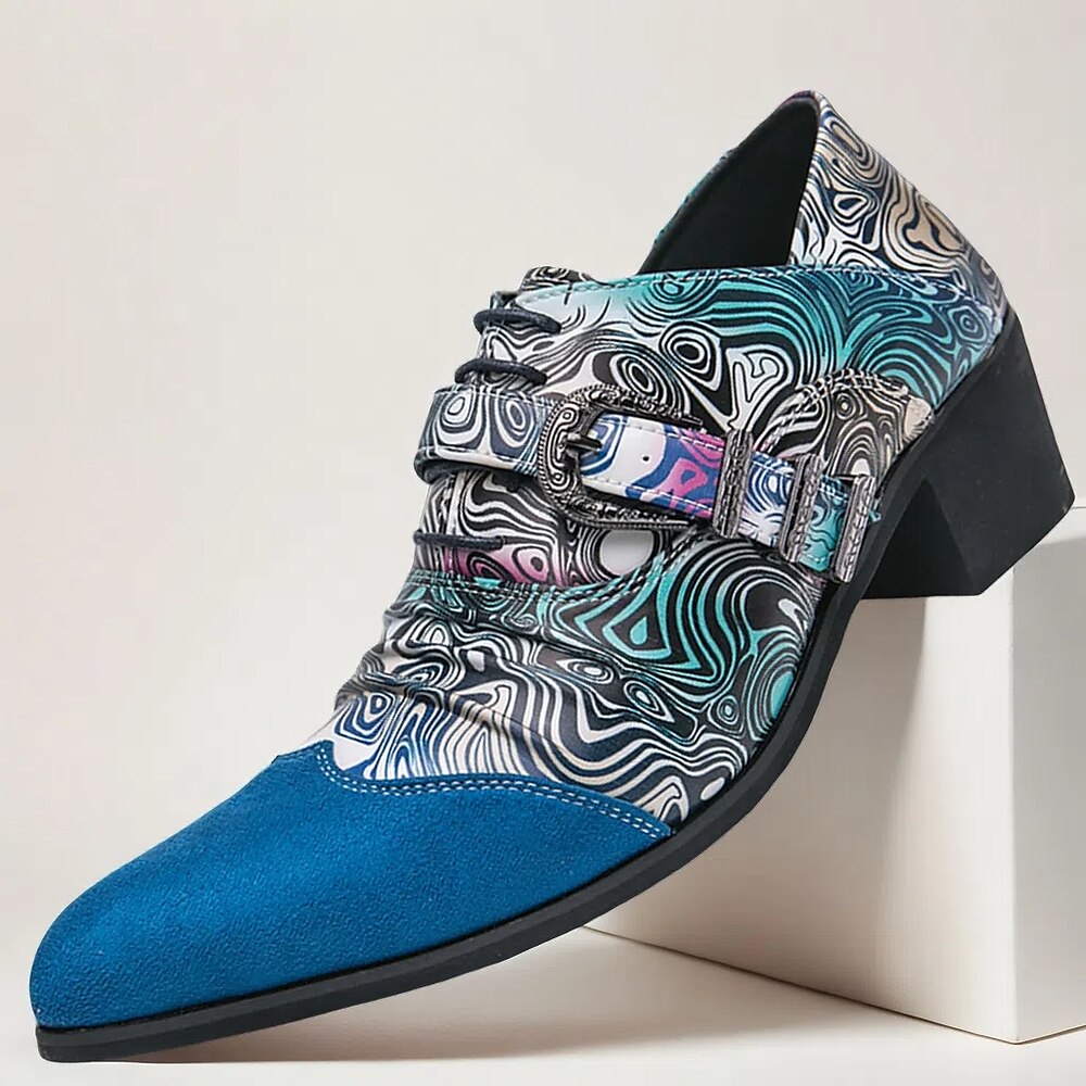 Oxford-Schuhe für Herren mit psychedelischem Print, Schnallenriemen und Absatz und Zehenkappe aus Wildleder - formelles Schuhwerk im Retro-Stil für Partys und besondere Anlässe Lightinthebox