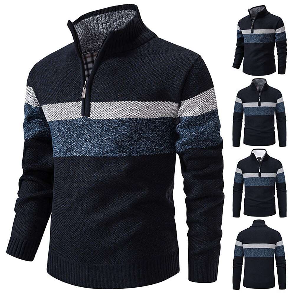 Herren Pullover Pullover mit Viertelreißverschluss Strickpullover Gerippt Stricken Standard Strick Vlies Farbblock Viertel Postleitzahl Modisch Basic Freizeitskleidung Verabredung Bekleidung Herbst Lightinthebox