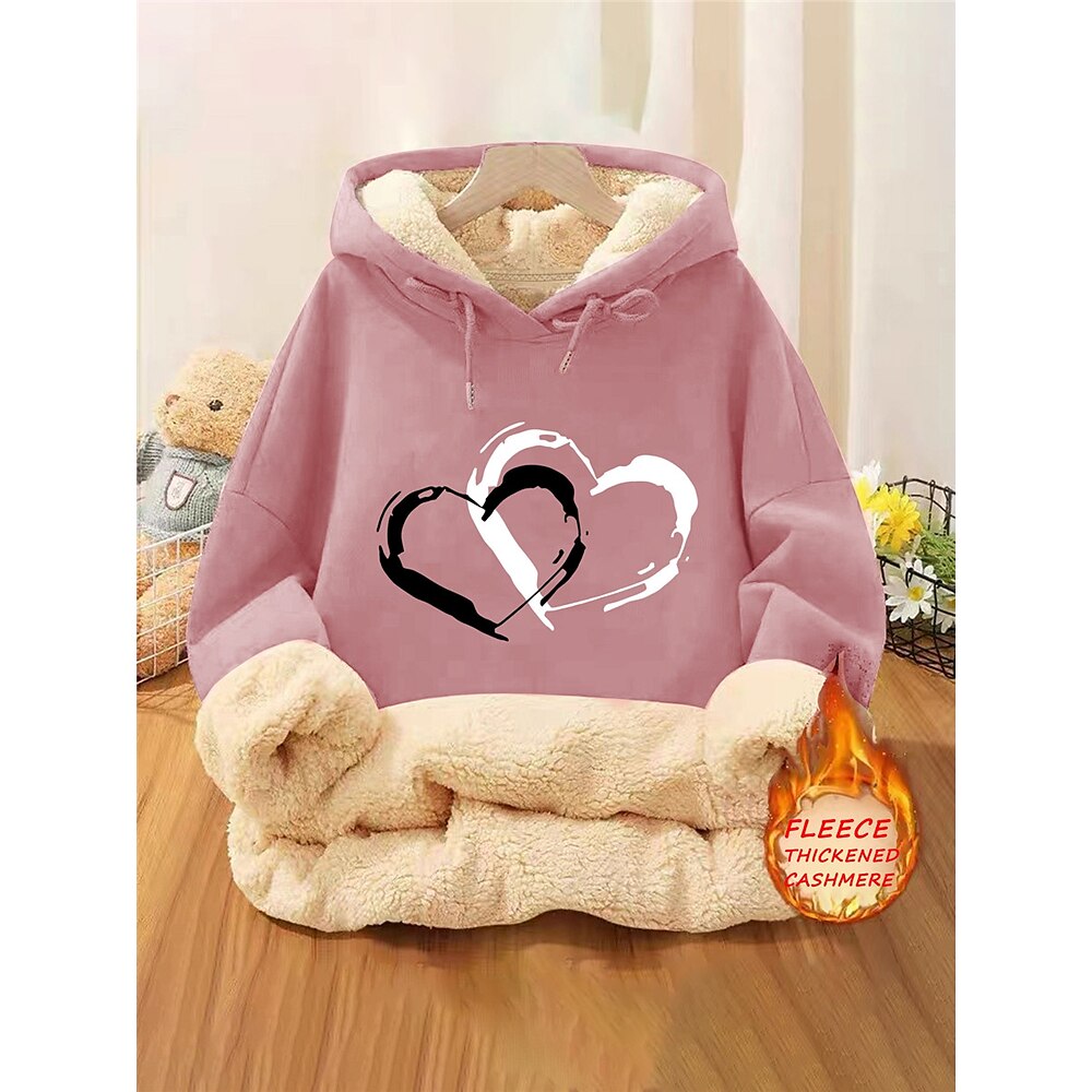 Damen Kapuzenpullover Sweatshirt Fleece Herz Street Alltagskleidung Taschendruck Lässig Bequem Kapuzenpullover Langarm Mikroelastisch Herbst Winter Herbstamp;Winterkomfort, atmungsaktives, weiches Lightinthebox