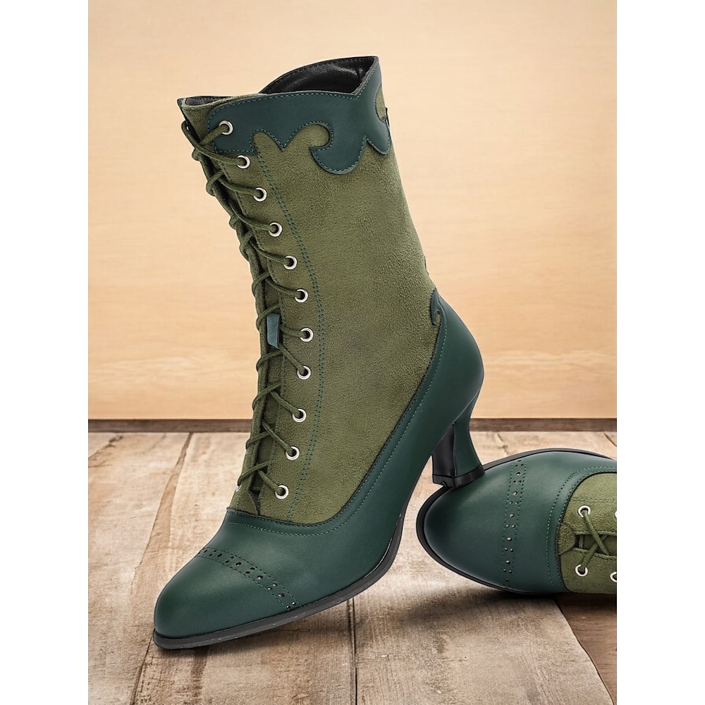 Grüne Schnürstiefeletten im viktorianischen Vintage-Stil für Damen mit gewelltem Rand und Brogue-Details - elegante High Heels für Cosplay, Steampunk und Retro-Outfits Lightinthebox