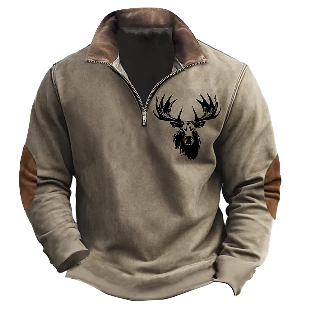 Herren Jagd Hirsch Sweatshirts Sweatshirt Pullover Reißverschluss-Sweatshirt Langarm Sweatshirt Troyer Halber Reißverschluss Urlaub Western-Cowboy 3d Drucken Party Festtage Halfzip Troyer Lightinthebox