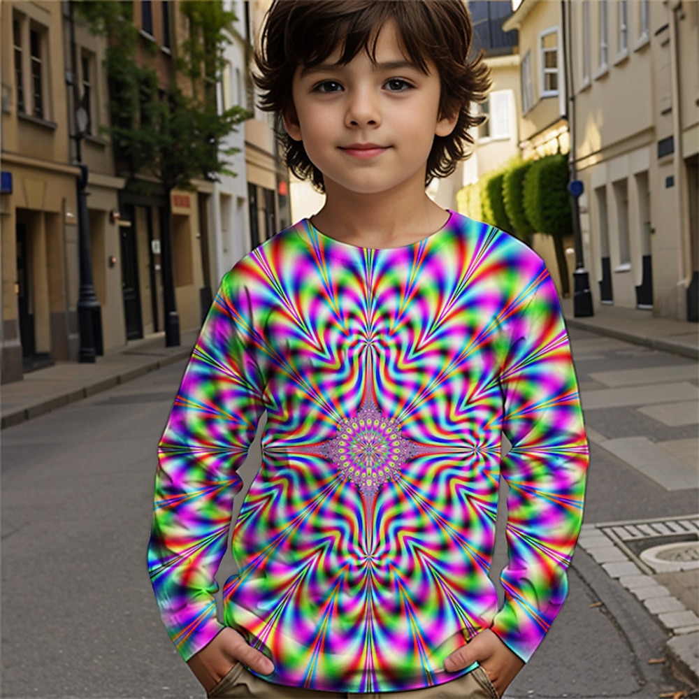 Jungen 3D Graphic Geometrisch T-Shirt Langarm Frühling Herbst Modisch Basic kinderkleidung 4-12 Jahre Rundhalsausschnitt Outdoor Casual Täglich Regular Fit Lightinthebox