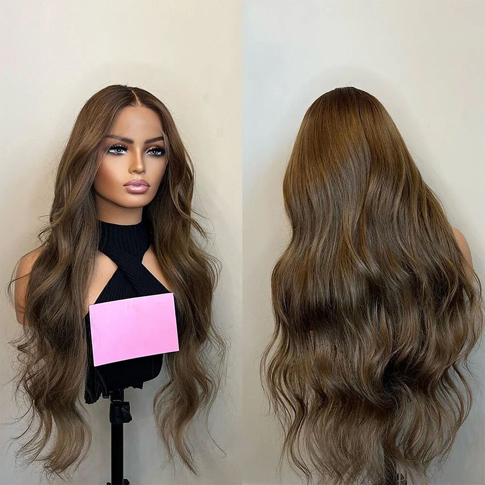 Unverarbeitetes reines Haar 13x4 Spitzenfront Perücke Freier Teil Brasilianisches Haar Wellen Rotbraun Perücke 130% 150% Haardichte mit Babyhaar 100% Jungfrau Leimlos Vorgerupft Für Damen Lang Lightinthebox