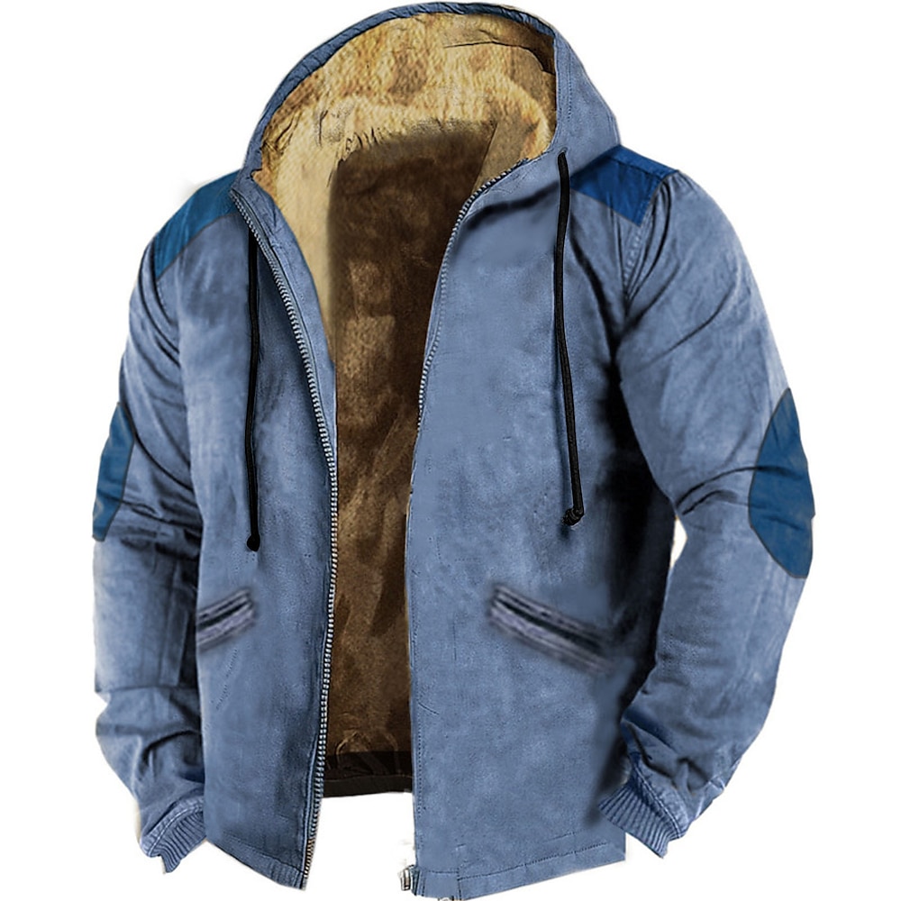 Herren Sweatjacke Kapuzenshirt mit durchgehendem Reißverschluss Fuzzy-Sherpa Fleecejacke Fleece-Hoodie Schwarz Wein Blau Braun Dunkelgray Mit Kapuze Glatt Reißverschluss Zip Tasche Sport Natur Lightinthebox