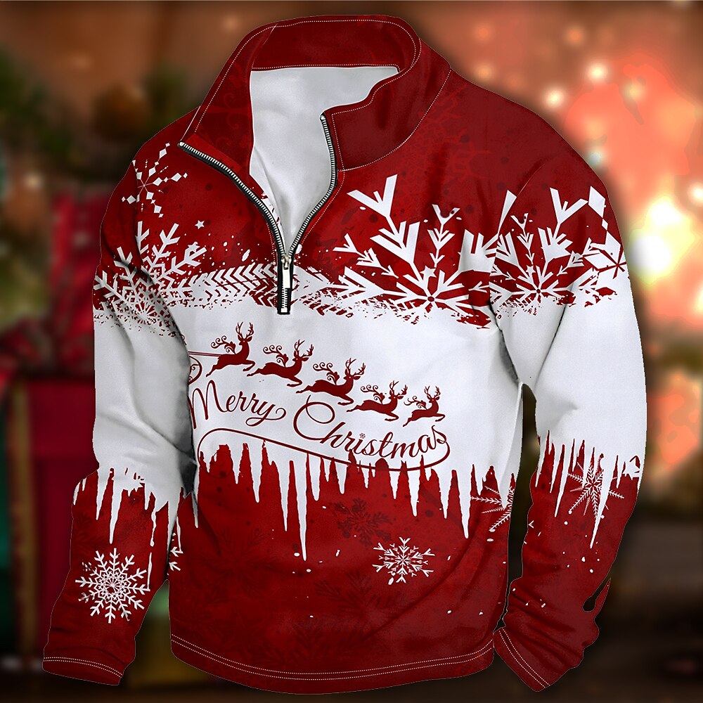 Weihnachten Herren Weihnachtstier 3D Sweatshirts Grafik hässlich Alltag 3D Druck Viertelreißverschluss Urlaub Ausgehen Streetwear Hoodies rot Stehkragen Druck Frühlingamp;Herbst Designer Shirt Lightinthebox