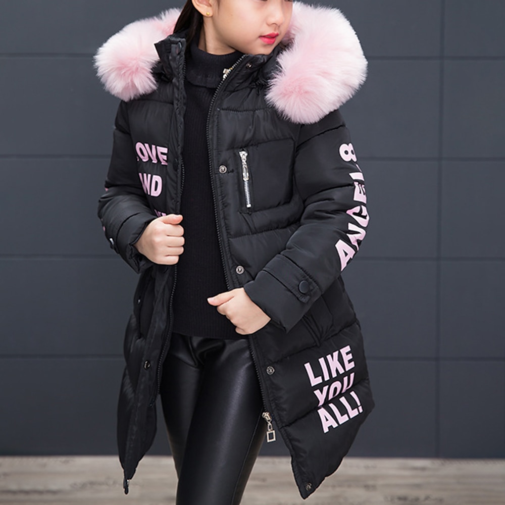 Kinder Mädchen Trenchcoat Daune Langarm Grün Schwarz Rosa Buchstabe Zip Winter Basic Strasse 4-12 Jahre / Schulanfang / Baumwolle Lightinthebox