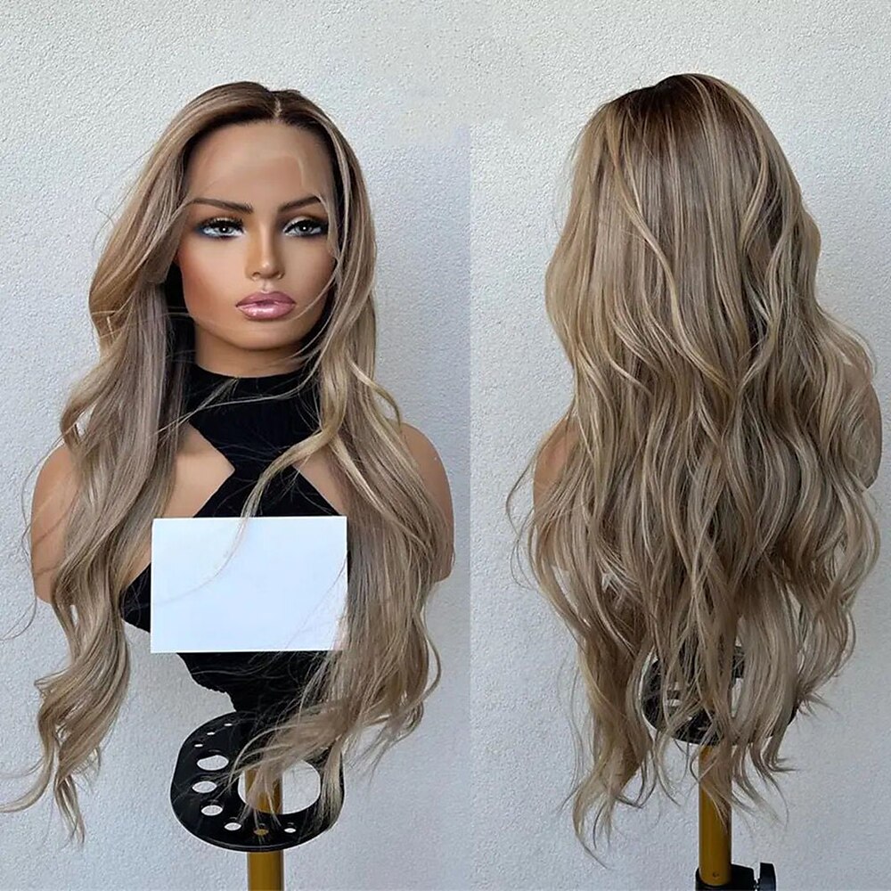 Echthaar 13x4 Spitzenfront Perücke Freier Teil Brasilianisches Haar Wellen Mehrfarbig Perücke 130% 150% Haardichte mit Babyhaar Strähnchen / Balayage-Technik Leimlos Für Damen Lang Echthaar Perücken Lightinthebox