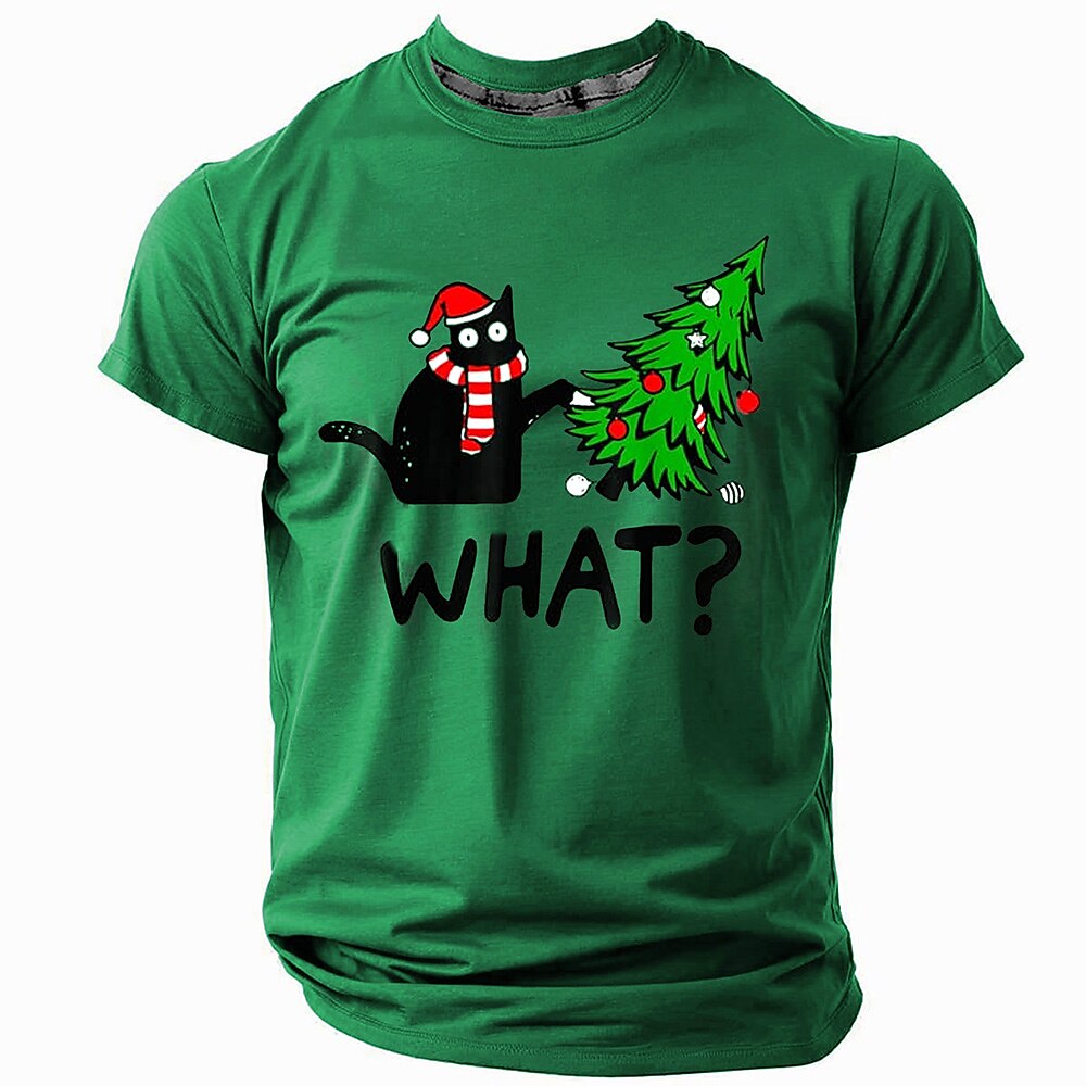 Weihnachten Lustige Weihnachts-3D-T-Shirts für Herren mit Katzenbaum-Print im lässigen Streetstyle mit 3D-Print für Sport, Outdoor, Urlaub, Rot, Blau, Grün, Kurzarm, Rundhalsausschnitt, Lightinthebox