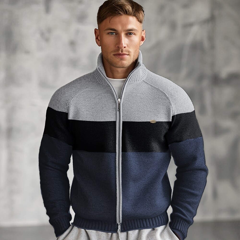 Herren Strickjacke Zip Pullover Reißverschluss Stricken Patchwork Zip Farbblock Rollkragen Strickware Elegant Schulanfang Ausbildung Bekleidung Bischof Herbst Winter Marineblau Königliches Blau S M L Lightinthebox