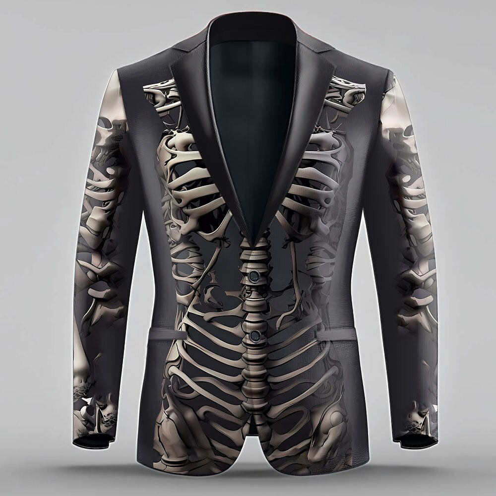 Halloween Herren Totenkopf Mantel Blazer-Jacke Atmungsaktiv Komfortabel Künstlerisch Dunkel Leistung Party-Abendgarderobe Knopf 3D-Druck Multi Pocket Herbst Winter Umlegekragen Langarm Schwarz Lightinthebox