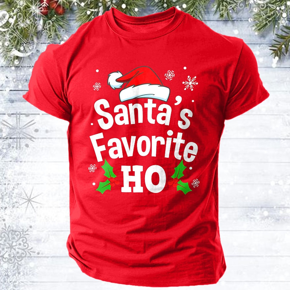 Weihnachts-T-Shirt für Herren mit lustiger Weihnachtsgrafik und Santas Lieblings-Ho-T-Shirt mit Grafik, sportlich, klassisch, kurzärmlig, bequem, T-Shirt, Straßen-, Urlaubs-, Sommermode, Lightinthebox