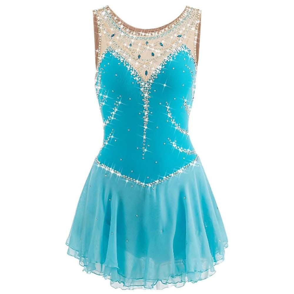 Eiskunstlaufkleid, ärmelloser Turnanzug, Wettkampf-Strass-Eiskunstlauf-Tanzkleider, Kostüm für Kinder, Mädchen, Damen Lightinthebox