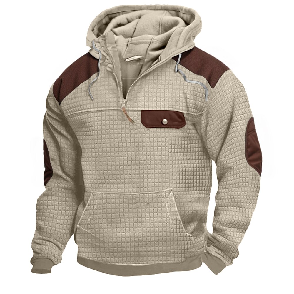 Herren Hoodie Sweatshirt Kapuze Leichtes Khaki. Schwarz Marineblau Hellgrau Dunkelgray Mit Kapuze Troyer Halber Reißverschluss Glatt Tasche Farbblock Sport Natur Täglich Festtage Vintage Lightinthebox