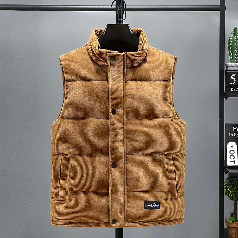 Herren Puffer Weste Cordweste Steppweste Freizeitskleidung Urlaub Ausgehen Modisch Basic Frühling Herbst Zip Kord Komfortabel Glatt Reisverschluss Ständer Regular Fit Schwarz Weiß Braun Dunkelgray Lightinthebox
