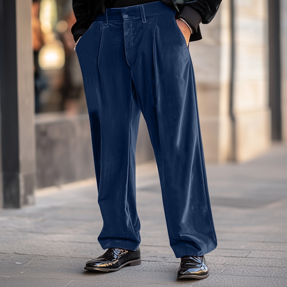 Herren Anzughosen Hose Hosen Faltenhose Samthose Tasche Gerade geschnitten Glatt Komfort Weich In voller Länge Party Weihnachten Täglich Modisch Strassenmode Rote Blau Lightinthebox