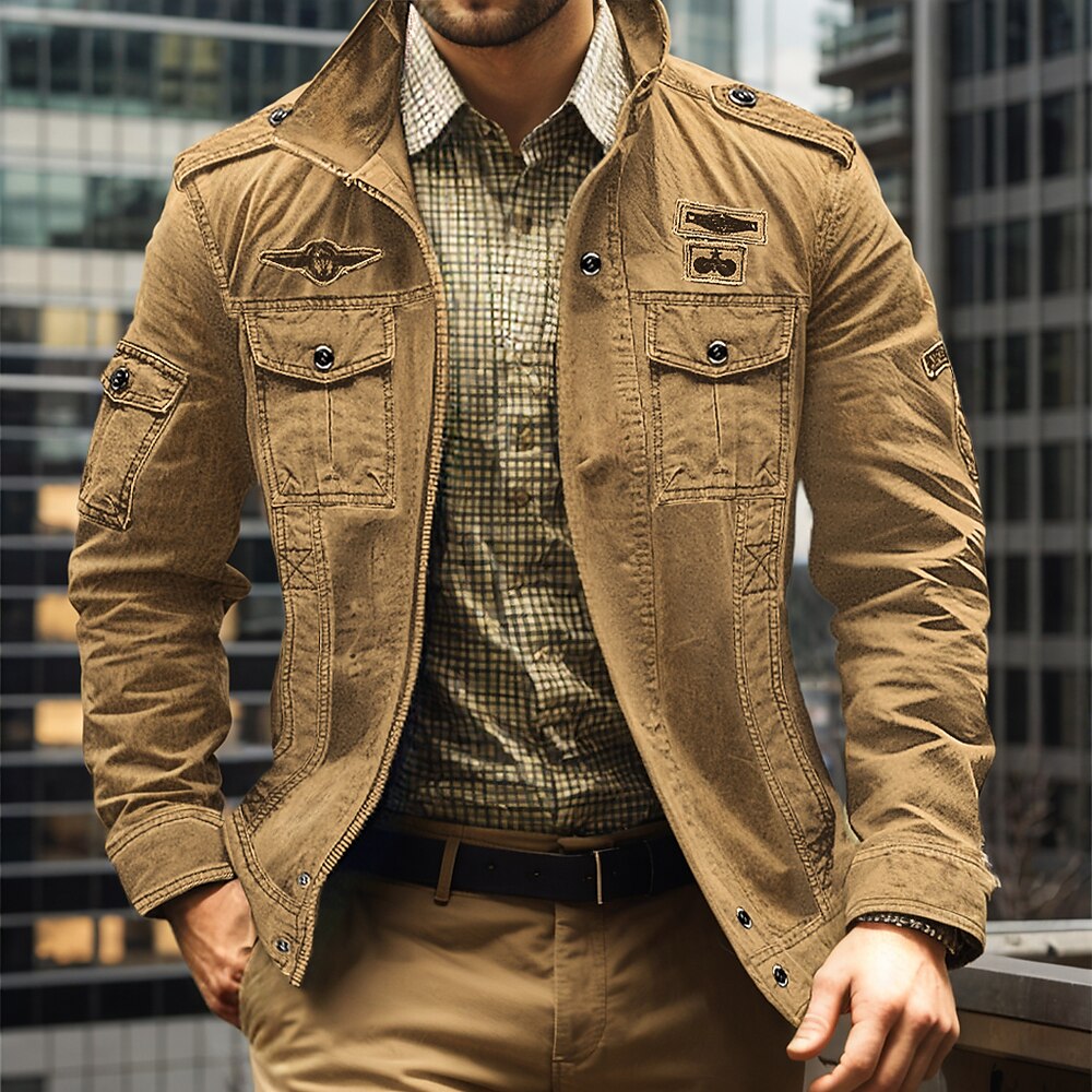 Herren Bomberjacke College Jacke Taktische Jacke Casual tragbar Multi Pocket Frühling Herbst Winter Militär Militär Stil Ständer Standard Baumwolle Schwarz Khaki Armeegrün Jacken Lightinthebox