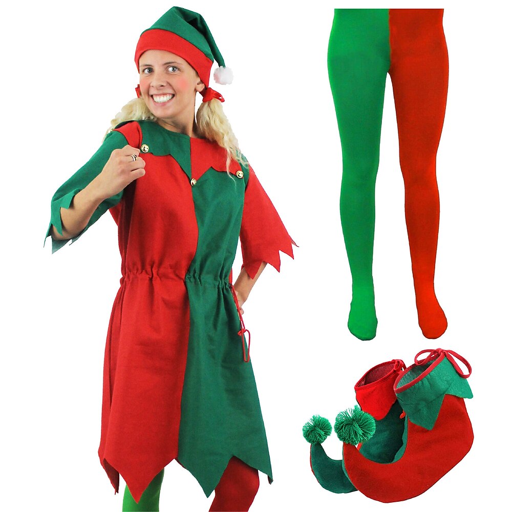 Elf Austattungen Weihnachtskostüm Herren Damen Jungen Mädchen Weihnachten Silvester Heiligabend Weihnachten Erwachsene Kinder Party Weihnachten Socken Schuhe Hut Einteiler Lightinthebox