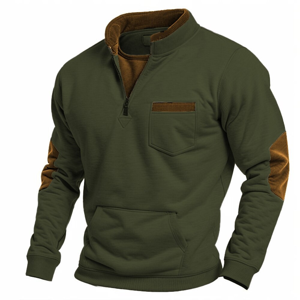 Herren Zur Seite fahren Schwarz Armeegrün Marineblau Hellgrau Stehkragen Glatt Tasche Farbblock Arbeit Sport Natur Casual Vintage Cool Retro Winter Frühling Herbst Bekleidung Kapuzenpullover Lightinthebox