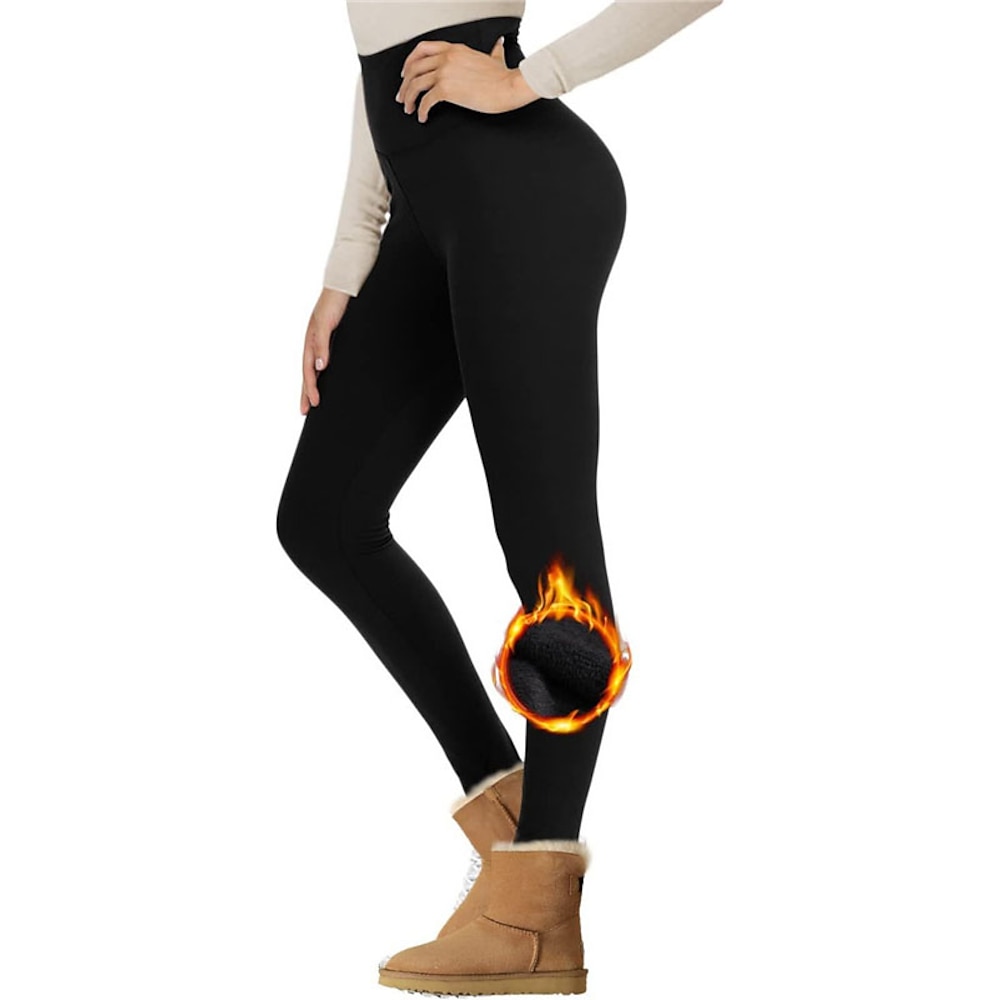 Damen Yogahose Yoga Leggings lauftights Mit Fleece gefütterte Leggings warm Hoher Taillenbund Yoga Fitnesstraining Pilates Leggings Schwarz Weiß Dunkellila Vlies Herbst Winter Sport Sportkleidung Lightinthebox