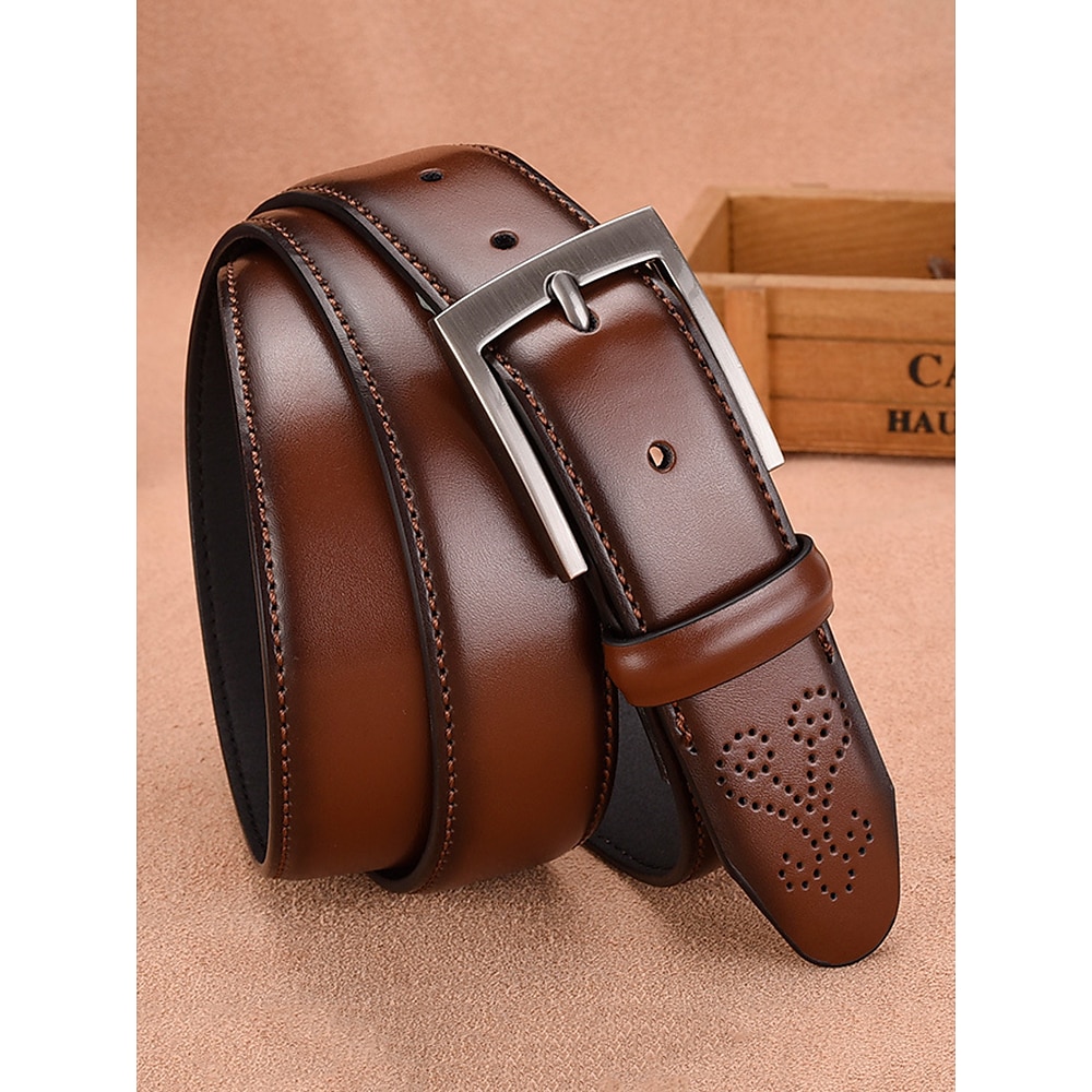 brauner Ledergürtel für Herren - klassisches Schnallendesign mit geprägtem Muster, perfekt für Freizeit- und formelle Anlässe Lightinthebox