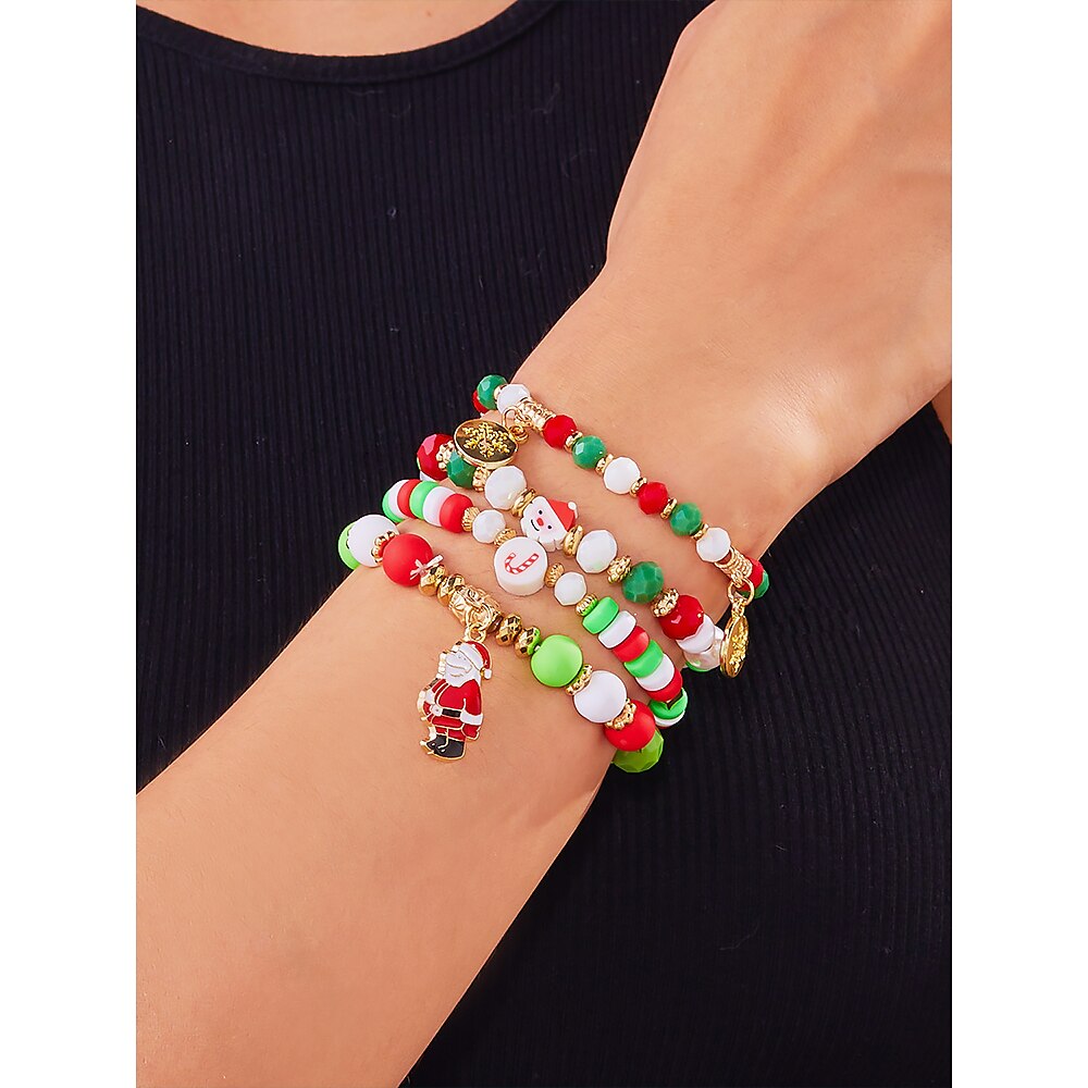 Festliches Weihnachts-Charm-Armband mit Weihnachtsmann, Schneemann und Feiertagsfarben - lustiges Accessoire für Frauen, perfekt für Feiertagspartys und Feiern Lightinthebox