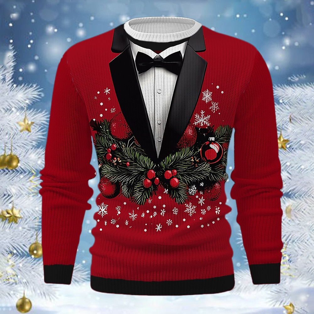 Herren Hässlicher Weihnachtspullover Pullover Strickware Gerippt Stricken Standard Strick Rundhalsausschnitt Party-Abendgarderobe Bekleidung Drop-Schulter Herbst Winter Gelb Rote S M L Lightinthebox