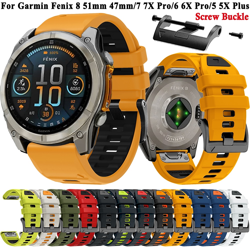 Uhrenarmband für Garmin Fenix 8 47mm 51mm 7X 6 6X Pro Epix Pro Instinct 2X Approach S70 S62 S60 Forerunner 955 945 Epix Marq Descent Quatix 22mm 26mm Silikon Ersatz Gurt Quick Fit Verstellbar Lightinthebox