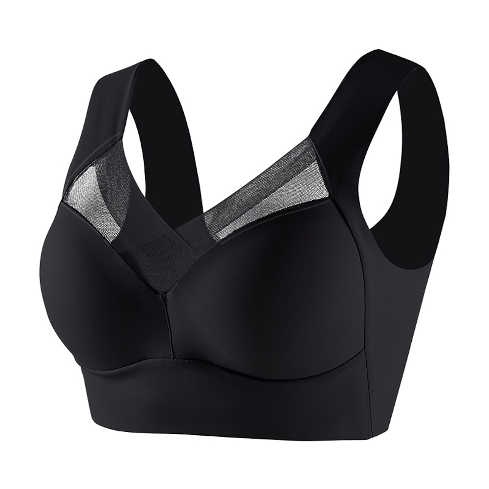 Damen Mittlere Unterstützung Sport-BH Bustier Drahtlos Geformte Tasse Shirt Gefüttert Übergröße Fitness Fitnesstraining Freizeit Sport Atmungsaktiv Weich nahtlos Gitter Dunkelgrau Leichte Kaffee Lightinthebox