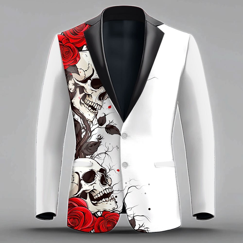 Halloween Herren Rose Totenkopf Motiv Blazer-Jacke Blazer Sakko Atmungsaktiv Komfortabel Künstlerisch Party-Abendgarderobe Alltagskleidung Knopf 3D-Druck Multi Pocket Herbst Winter Umlegekragen Lightinthebox